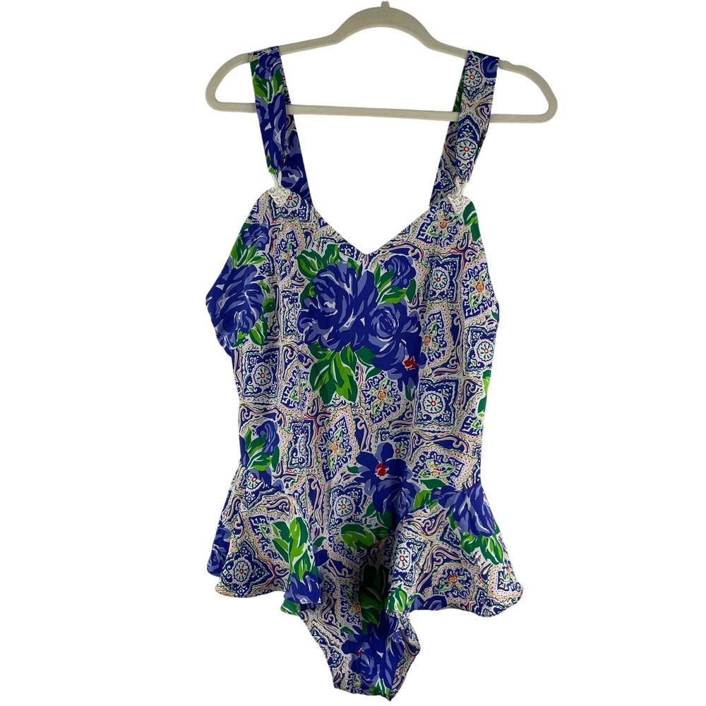 Val Mode Lingerie purple green floral body suit Women's Large NWT
